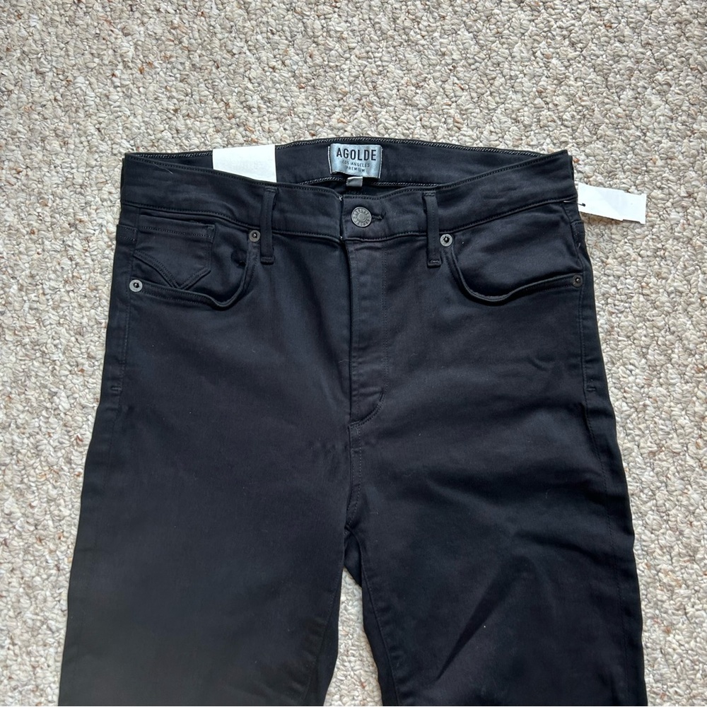 AGOLDE Jeans NWT Sophie High Rise Skinny Womens 31 Black Luxe Denim Stretch - Picture 2 of 12